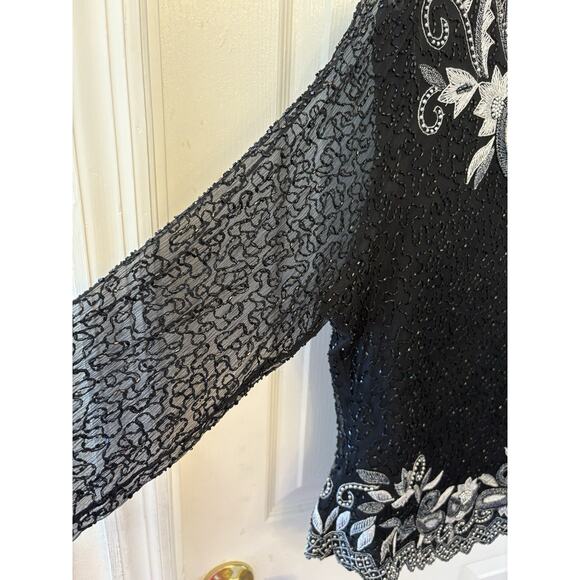 Vintage Kazar Women’s Large Beaded, Sequined, Embroidered Long Sleeve Top, Zip - Picture 2 of 16